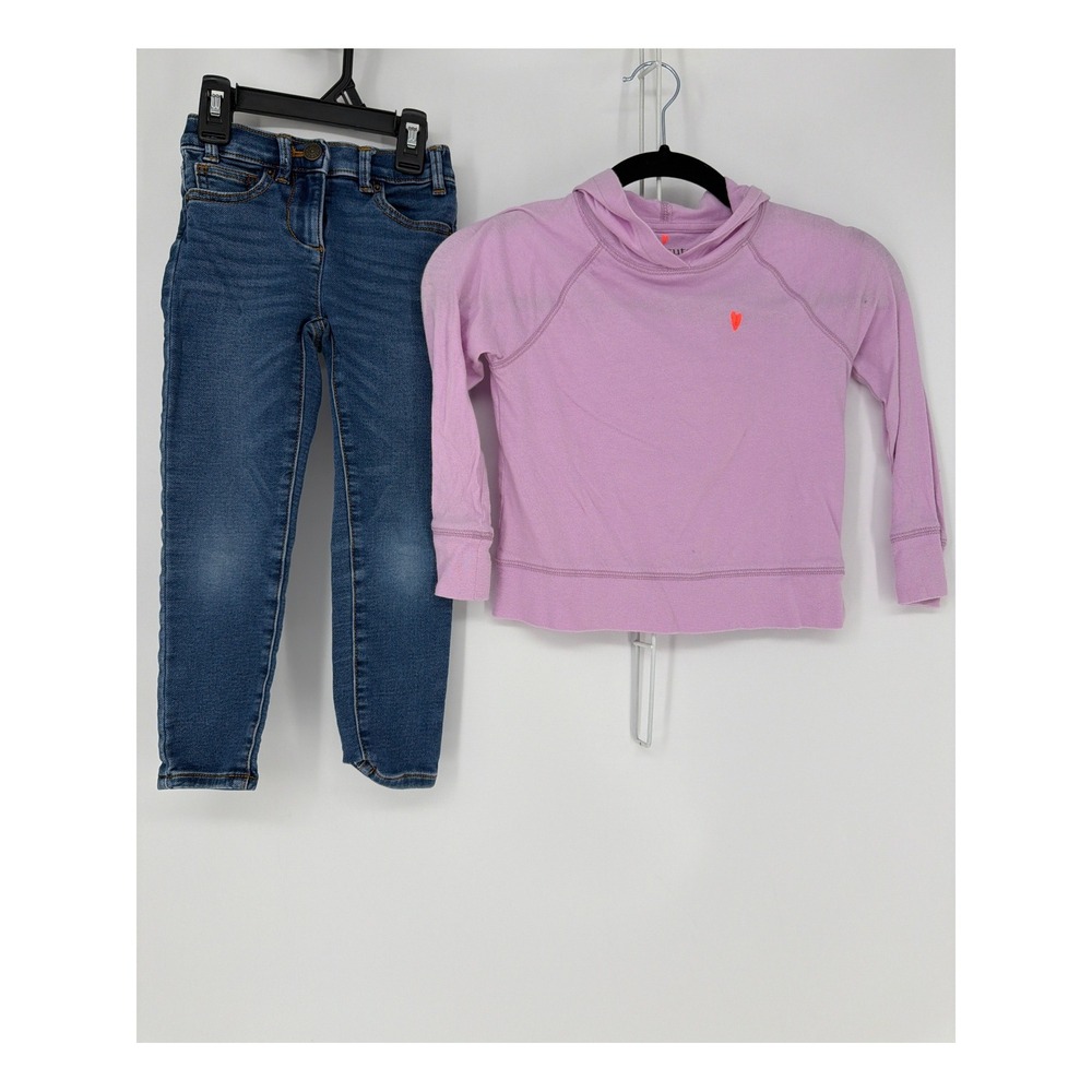 H&M Hoodie and Jeans Set Girls 5 Pink Blue Heart Casual School Outfit Gorpcore